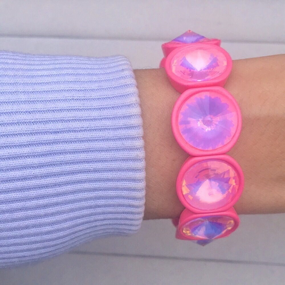 Hot Pink + Rose Pink Opal AB Rivoli Crystal Stretch Bracelet